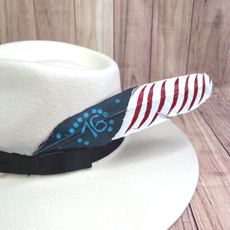 Western Hat Feather with 76 Bennington American Flag Hand-Painted