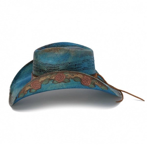 Women's Straw Cowboy Hat | Stampede | Blue | Floral Design