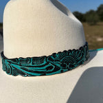 Teal Tooled Leather Hat Band - The Jessie