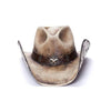 Stampede brown stained western hat with white eagle print and star concho