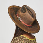 Canvas Distressed Rancher Hat | Stampede | Red Leather Band | Brown