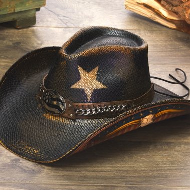 Patriotic Men's Straw Cowboy Hat | Stampede | Longhorn Skull