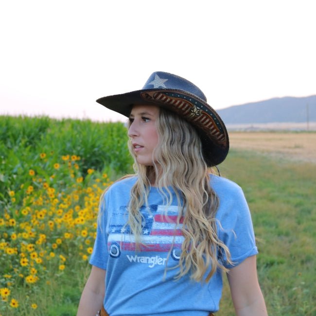 Patriotic Men's Straw Cowboy Hat | Stampede | Longhorn Skull