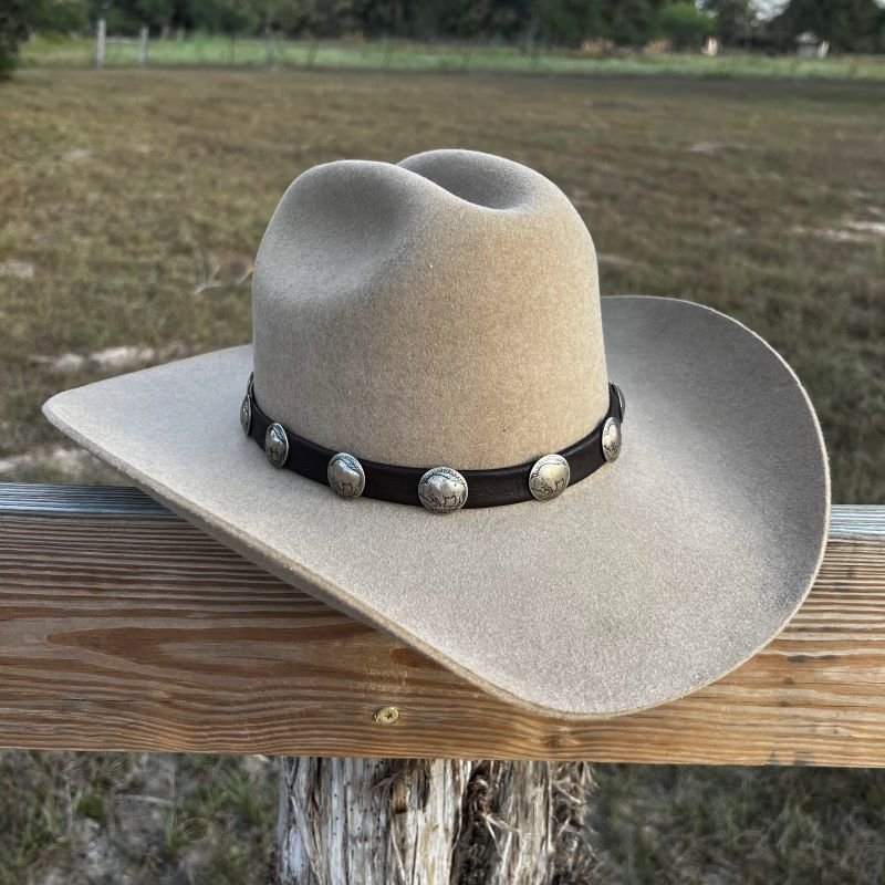 Deerskin Buffalo Nickle Leather Tassel Hat Band - Brown