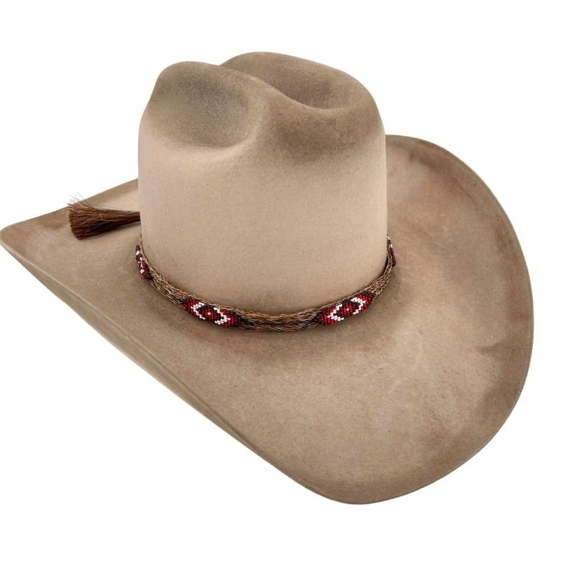 Beaded Horsehair Hat Band Red