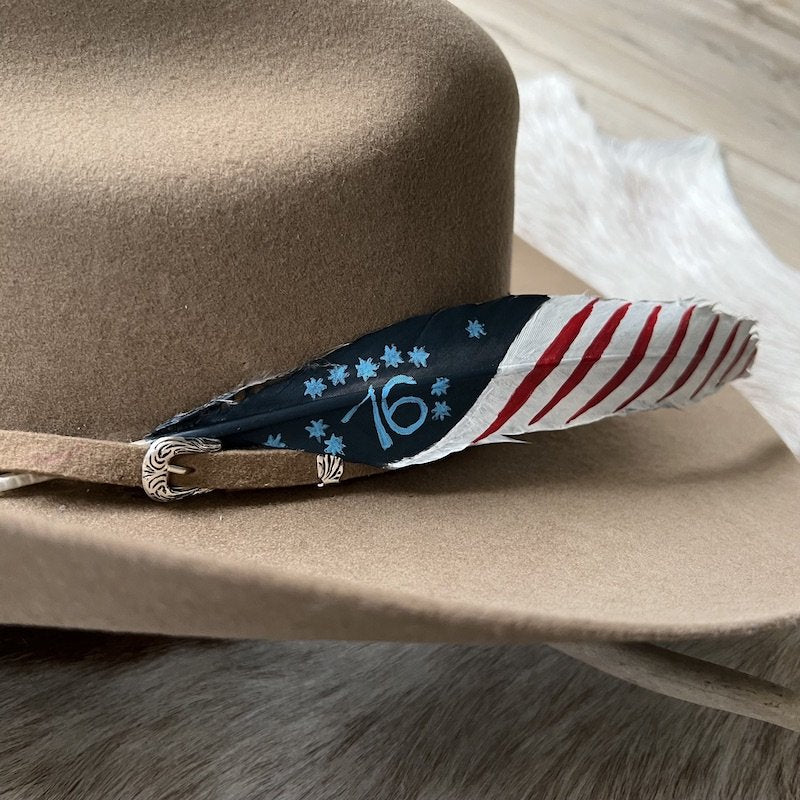 Western Hat Feather with 76 Bennington American Flag Hand-Painted