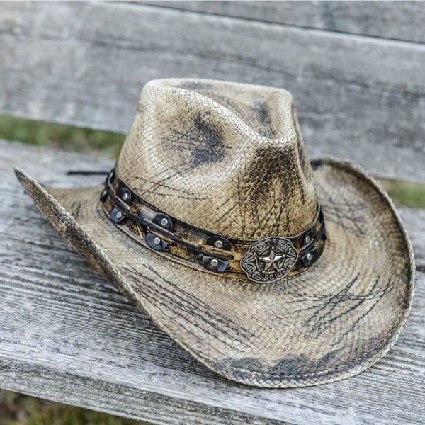 Stampede Men's Distressed Straw Cowboy Hat | Slashed, Medium