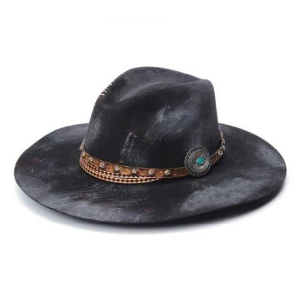 Felt Distressed Rancher Western Hat | Stampede | Leather Concho Hat Band